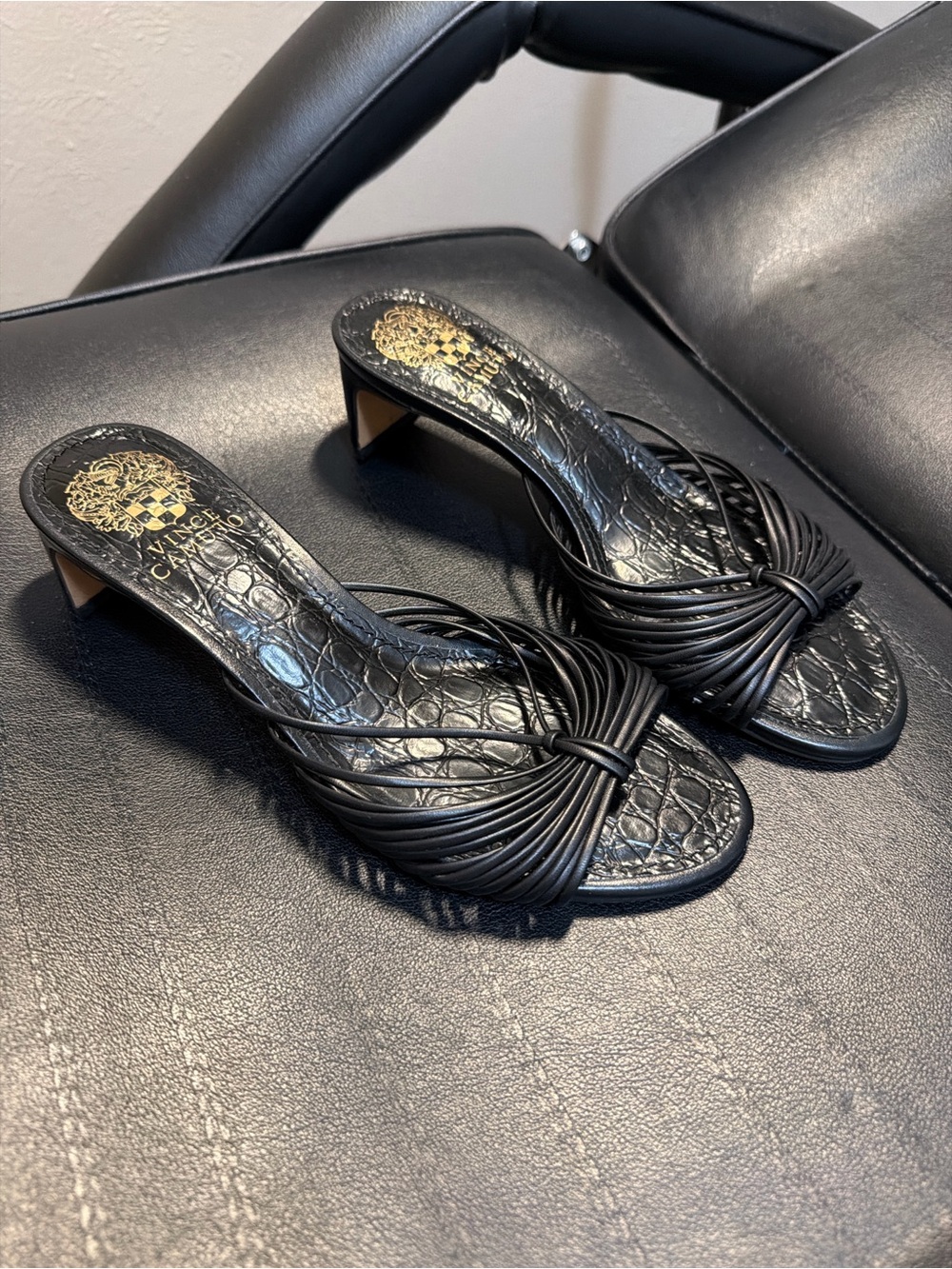 Vince Camuto Black Strappy Mule Heels